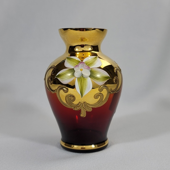 Tre Fouchi 24k Gold Trim Art Glass Bud Vase